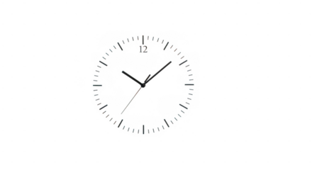 Minimalist analog clock with black hands and dots on a transparent background showing the time 1010