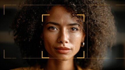 Medium shot capturing a facial recognition system verifying a users identity in a secure biometric financial hub