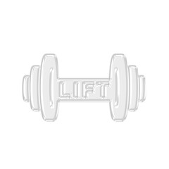 Glossy 3D transparent dumbbell icon with Lift text for gym workout, weight training, and fitness muscle