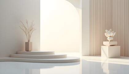 business abstract modern corporate interior with minimal geometric podiums, clean architectural light, and elegant professional workspace design for branding and presentations