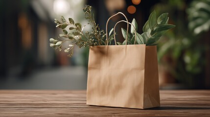 Paper bag with greenery