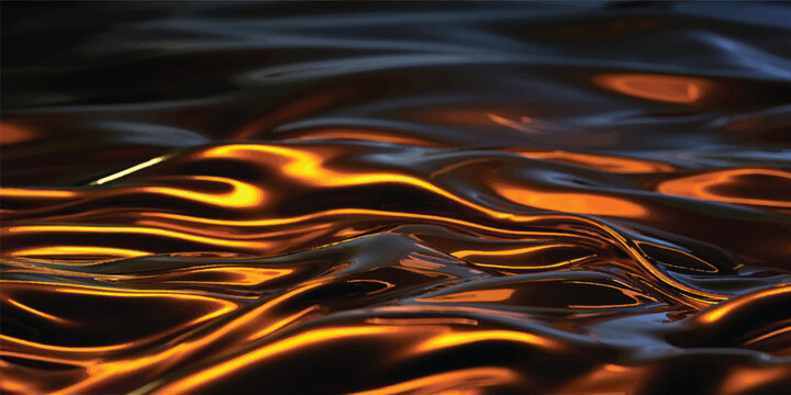 Golden abstract texture of liquid ocean waves reflecting the orange sunset