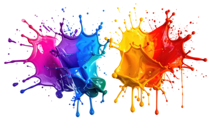 Vibrant paint splashes meld colors, creating dynamic and textured art