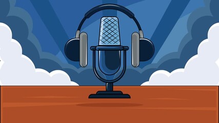 Retro microphone and headphones cartoon animation backgrounds video . recording streaming or listening to audio Podcast Equipment for entertainment animated footage motion graphic illustration design - Powered by Adobe