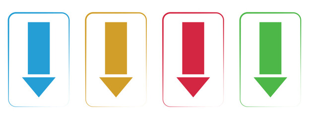 Vertical rectangular cards featuring bold downward arrows, colorful download icons for software applications