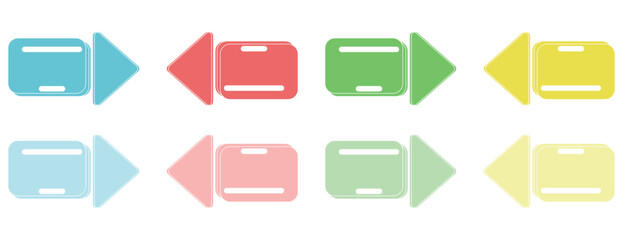 Geometric directional arrow tabs pointing left and right, flat navigation buttons for web design