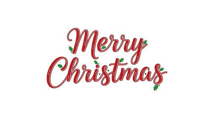 Fototapeta premium Merry Christmas festive lettering with Holly leaves and berries, a classic holiday greeting perfect for cards, decorations, and seasonal celebrations