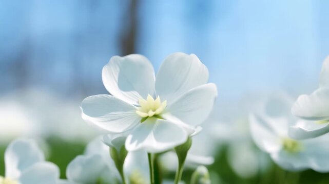 White arabis flowers blooming in spring garden