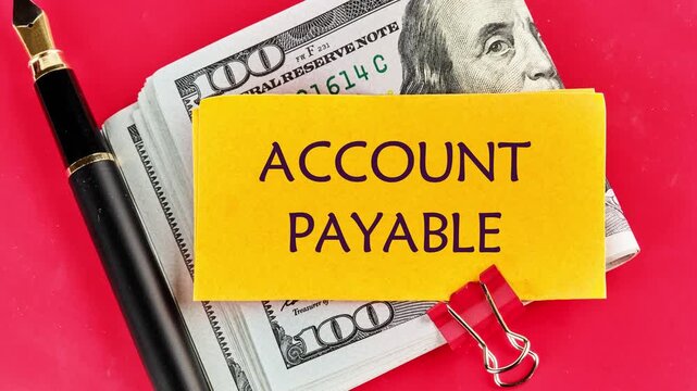 Business concept. Animation, the appearance of a conceptual phrase ACCOUNT PAYABLE, words on yellow paper