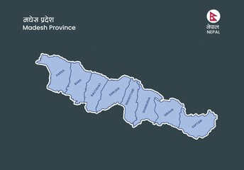Madhesh Province Nepal Vector Map with District Names