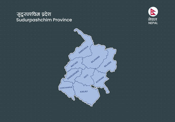 Sudurpashchim Province Nepal Vector Map with District Names