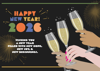 Modern Minimalist 2026 Happy New Year Greeting with Inspirational Quote