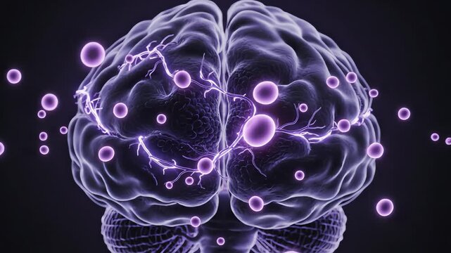 The transition from wakefulness to sleep, with alertness-related neural networks dimming and sleep-promoting pathways gradually brightening. Melatonin molecules drift through these regions