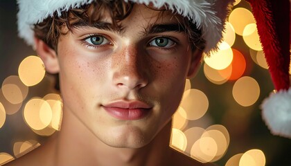 portrait of a man wearing a santa hat