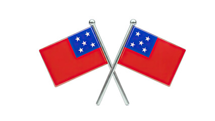 Samoa Flags Crossed on White Background