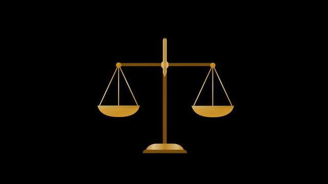 a golden balance scale icon concept loop animation video with alpha channel