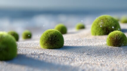 Moss spheres on beach