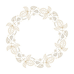 Graceful golden floral frame. Decorative botanical wreath with autumn leaves and elegant detail