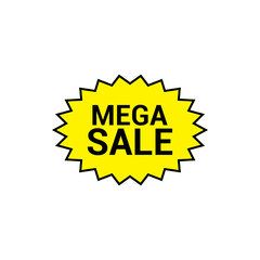 Mega Sale Yellow Starburst Badge. Promotional Discount Label Isolated on Transparent Background