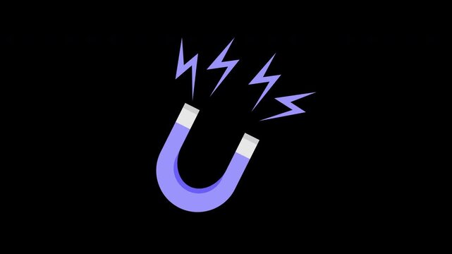 magnet with lightning coming out of it icon concept loop animation video with alpha channel