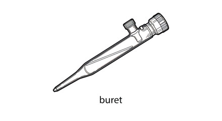 A detailed illustration of a buret, a laboratory instrument used for precise liquid dispensing, isolated on transparent background