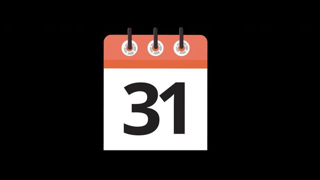 a calendar with the number 31 on it icon concept loop animation with alpha channel