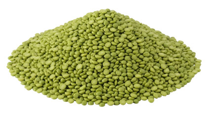 Pile of green split peas isolated PNG, healthy legume food ingredient for cooking and vegetarian recipes on transparent background