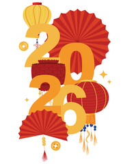 2026 Chinese new year vector template with lanterns