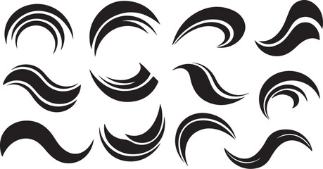 Set of abstract black swoosh and wave icons