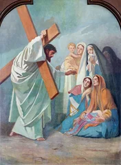 Wandcirkels plexiglas Jezus Christus Sebechleby - The painting Jesus meets the women of Jerusalem in St. Michael parish church by unkonwn artist from beginn of 20. cent.  © Renáta Sedmáková