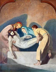 Wandcirkels plexiglas Jezus Christus Sebechleby - The painting Buraial of Jesus as part of Cross way stations in St. Michael parish church by unkonwn artist from beginn of 20. cent.  © Renáta Sedmáková