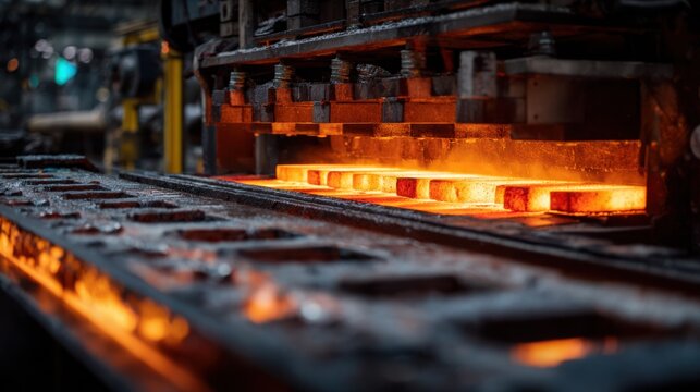 Industrial facility medium shot focusing on heat treatment workflow showcasing coordination between oven heating and quenching processes to optimize metal strength.