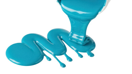Vibrant turquoise paint pouring isolated PNG, creative liquid flow on transparent backdrop for artistic projects and design elements