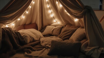 Cozy Blanket Fort with Fairy Lights for a Magical Sleepover Experience.