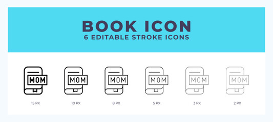 Book icon set with different stroke. Design elements for logo. Vector illustration.