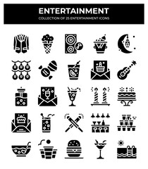 Collection of 25 Entertainment Icons. Party. Celebration. and Festive Elements
