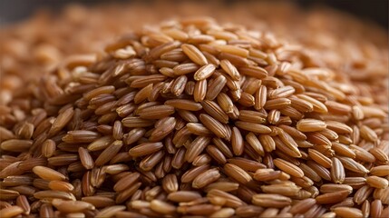 Obraz premium Detailed close up of a generous pile of uncooked whole brown rice grains showcasing their natural texture and earthy tones
