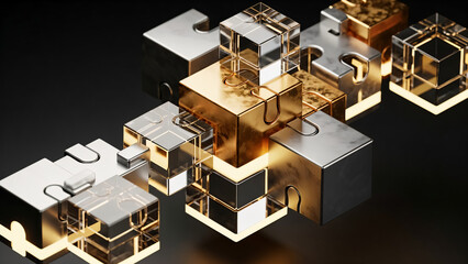 An isometric 3d model of an electronic computer circuit board with a processor designed as a modern city architecture structure featuring office buildings and house icons