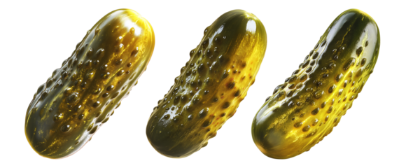 Fresh green pickles cucumbers isolated on white transparent background. Concept of healthy eating