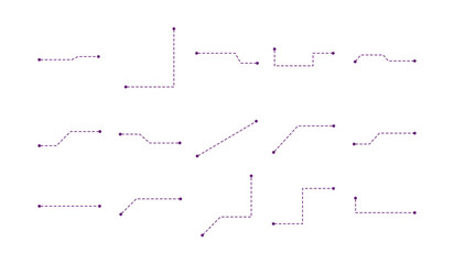 Set of modern dashed callout and connector lines with dots on white background. Ideal for infographic design, UI UX layouts, data visualization, presentations, diagrams, and clean modern visual