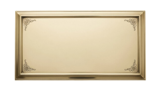 Ornate gold nameplate PNG isolated on transparent background, decorative plaque with floral corner details for signage and awards