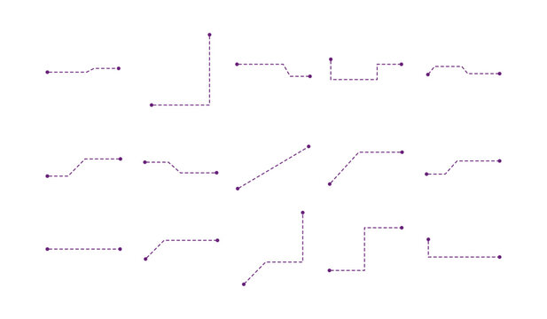 Set of modern dashed callout and connector lines with dots on white background. Ideal for infographic design, UI UX layouts, data visualization, presentations, diagrams, and clean modern visual