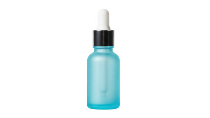Light blue frosted glass bottle with dropper isolated PNG, cosmetic serum container for skincare and aromatherapy products