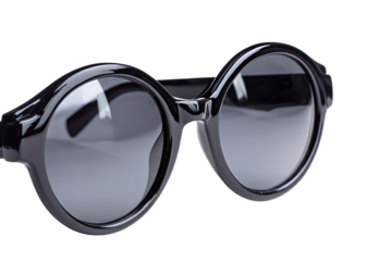 Black round sunglasses isolated on transparent background for eye protection