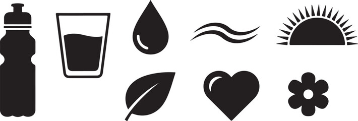 Hydration and wellness icons set for health