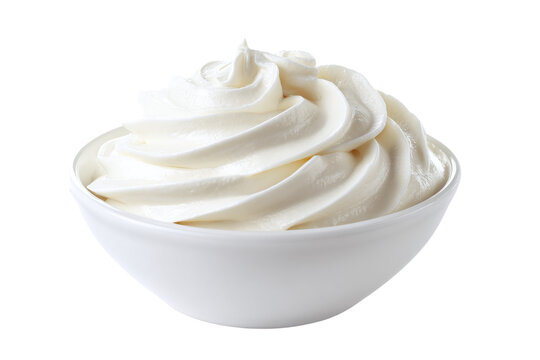 Bowl of whipped cream isolated on transparent background, ready to eat