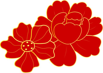 Illustration of red peony flower isolated on white