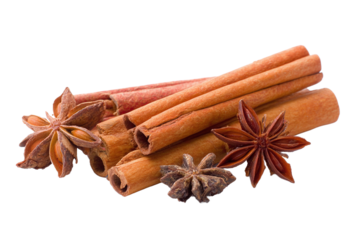 Cinnamon sticks and star anise isolated on transparent background