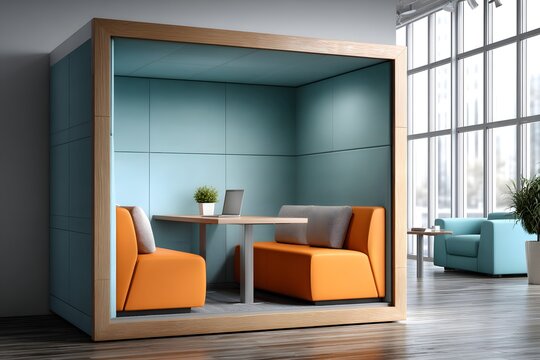 Design Office-Pod mit Sitznischen f&uuml;r Meetings und fokussiertes Arbeiten
