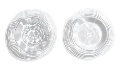 Two abstract shimmering fluid forms on a dark background with concentric ripple-like formations